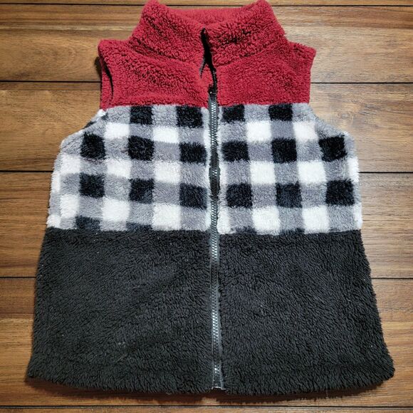 Youth Sherpa Vest Red, Black & Grey Full Zip - Size Youth 3XL - Picture 1 of 4